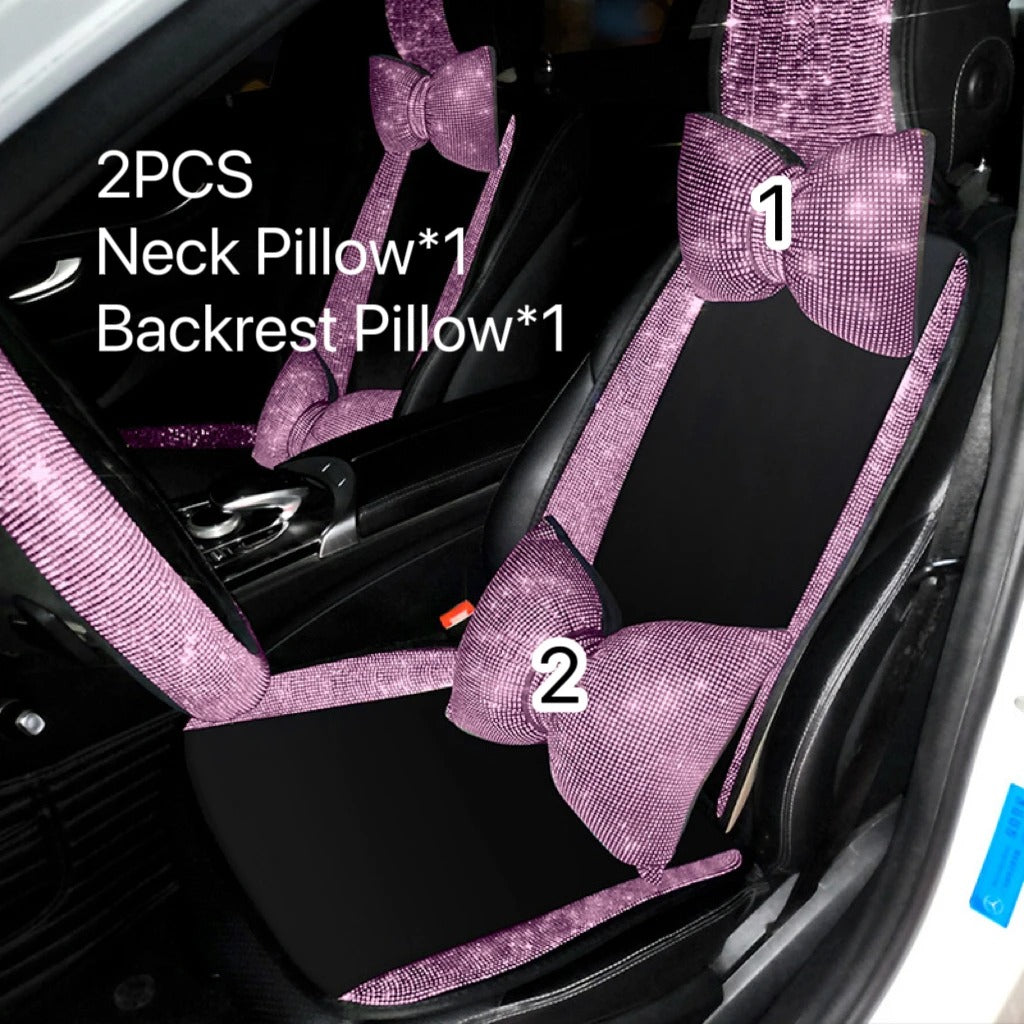 Cute Pink Rhinestone Car Seat Cover – Ice Silk Anti-Slip Cushion with Sparkling Crystal Design, Gift For Mother's Day 2025 - Delicate Leather