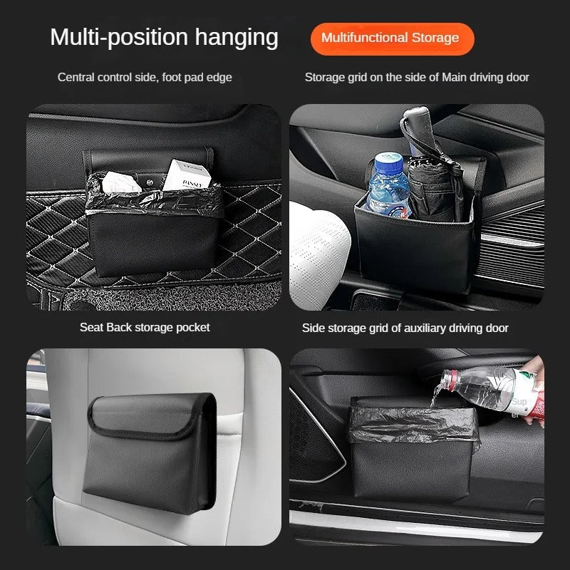 Luxury Folding Car Trash Can with Lid – Multifunctional Leather Hanging Storage Box, Seat Back & Door Organizer, Universal Fit - Delicate Leather