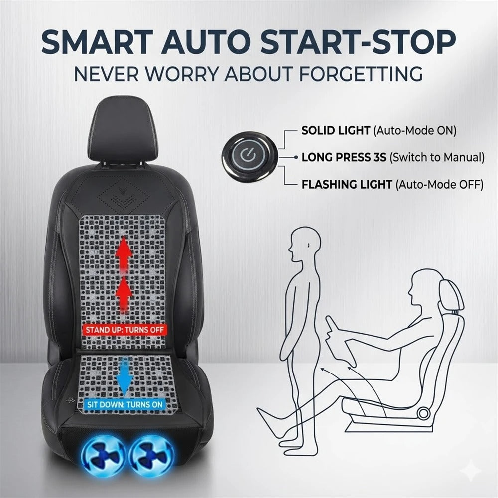 12V Ventilated Car Seat Cushion – Smart Auto Start/Stop Cooling Seat Cover - Delicate Leather