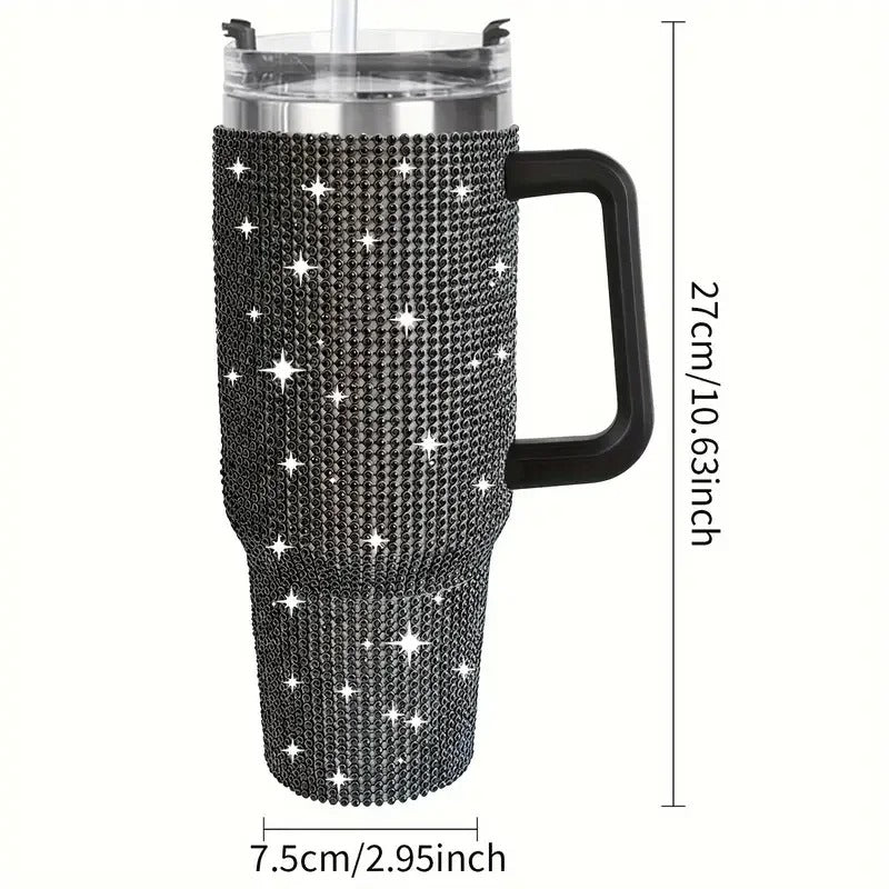 40oz Sparkling Studded Stainless Steel Tumbler – Insulated Water Bottle with Lid & Handle - Delicate Leather
