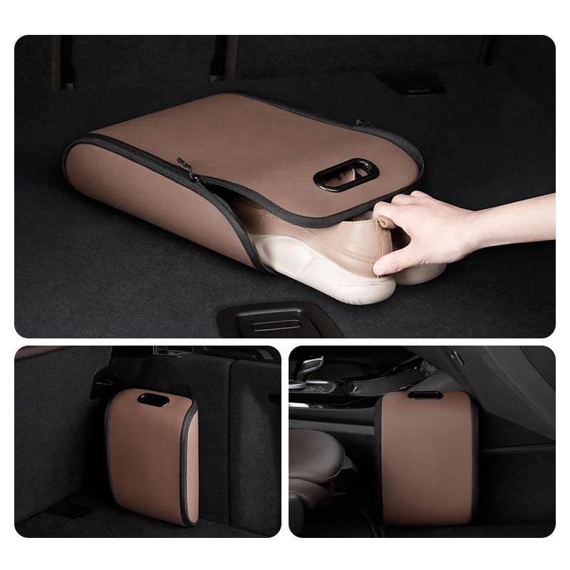 Car Shoe Storage Box – PVC Leather Organizer for Spare Shoes, Trunk & Co-Pilot Seat Storage, Large Capacity 35×26×10 cm - Delicate Leather