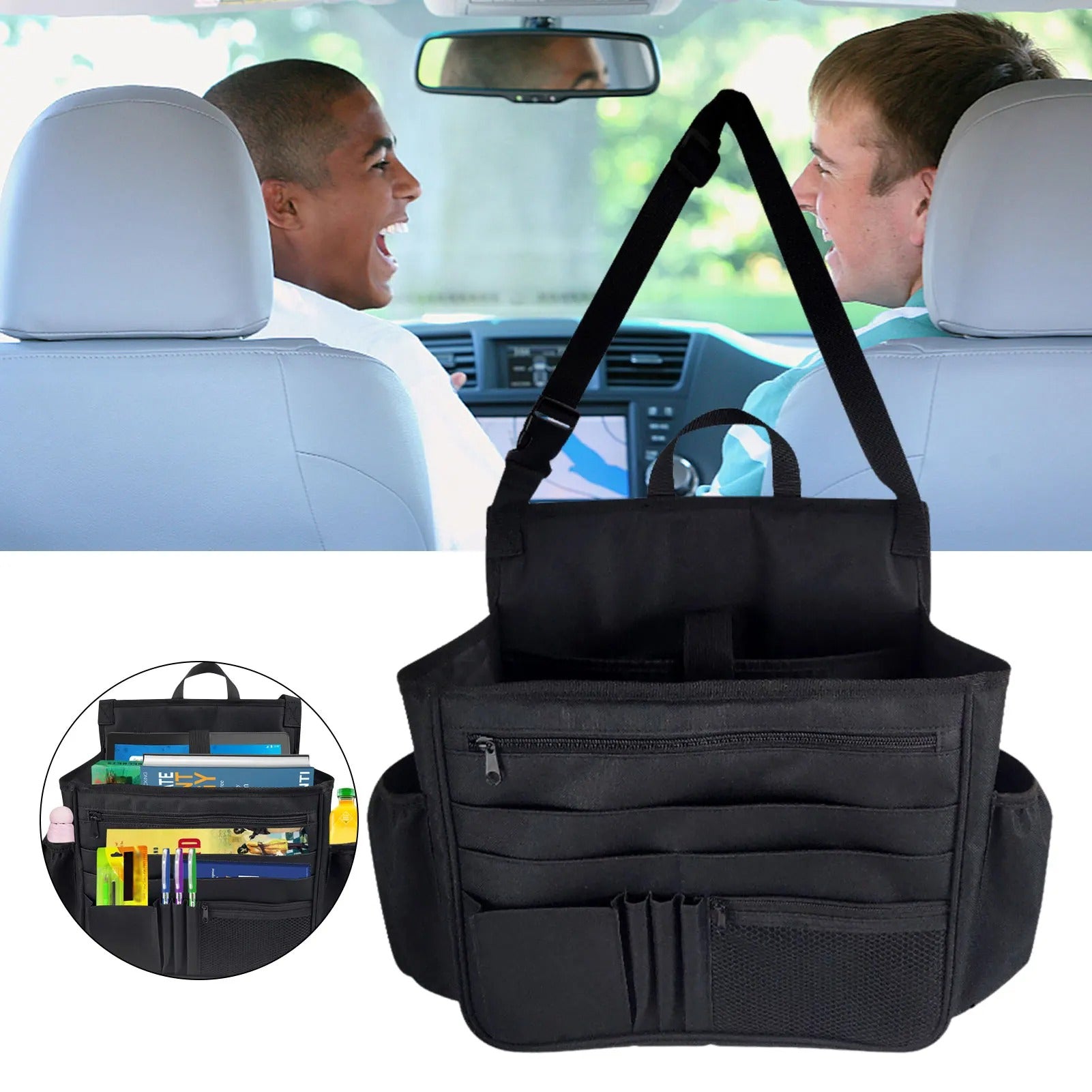 Car Front Seat Organizer Side Straps Soft Adjustable Shoulder Strap Handbag Holder Pocket Storage Bag For Truck Office Passenger