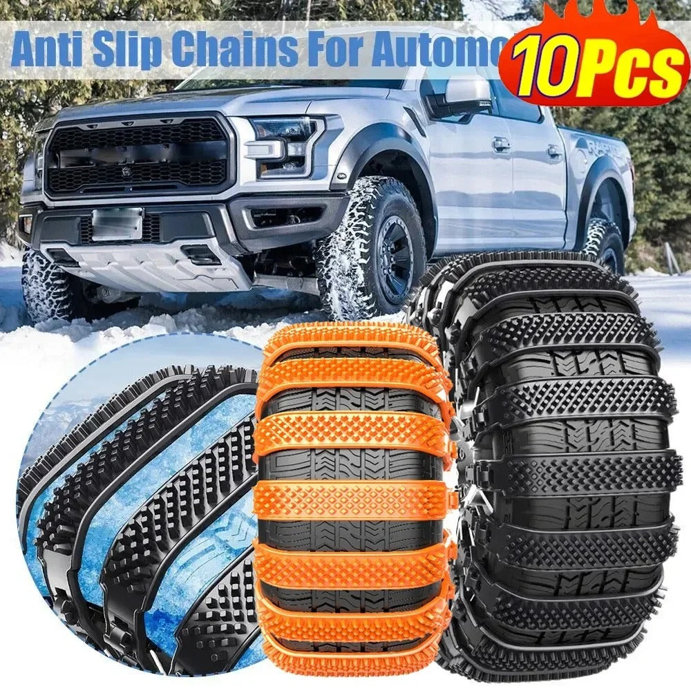 Snow Chain Tire Chain 10/1 PCS Urethane Set - Wheel Ties Belts for Car Tires - Winter Anti-Slip Chain - Anti-Skid Snow Emergency - Delicate Leather