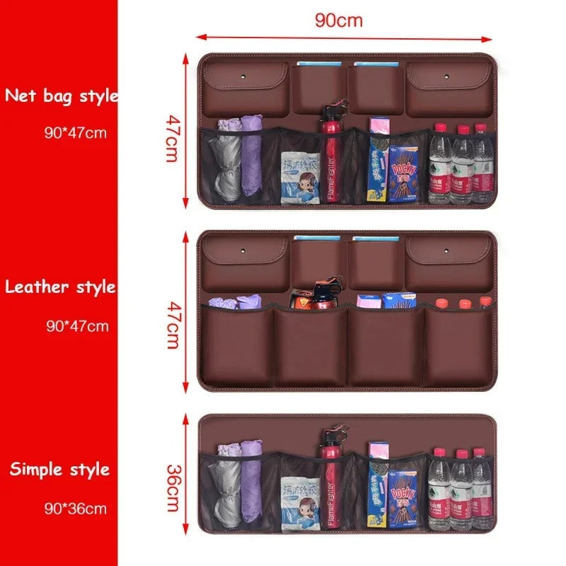 PU Leather Car Rear Seat Back Storage Bag – Foldable Trunk Organizer for Universal Use - Delicate Leather