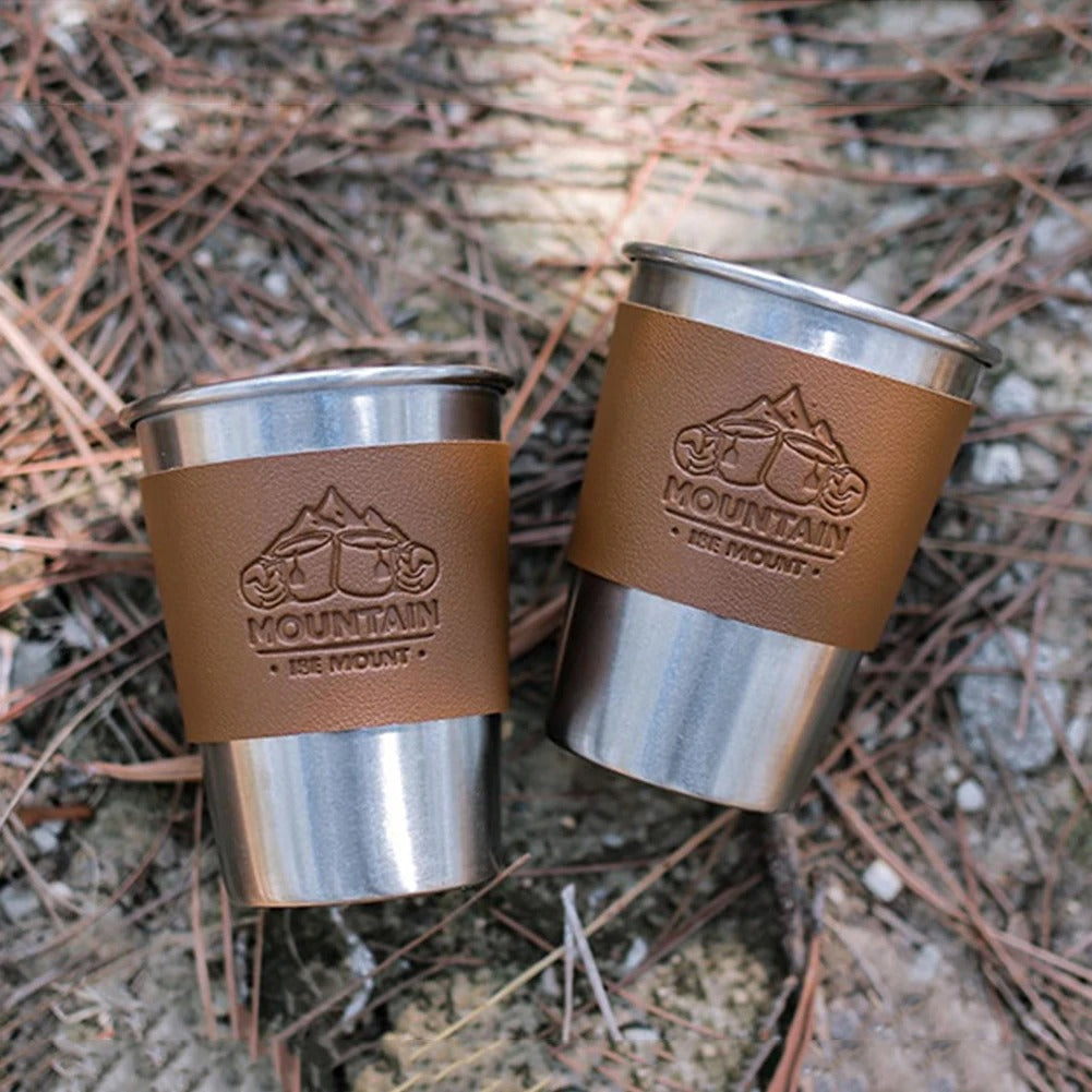 Portable PU Leather Cup Sleeve Water Bottle Cover Non-slip Insulator Sleeve Glass Bottle Case Sport Camping Picnic Cup Holder - 2 PCS - Delicate Leather