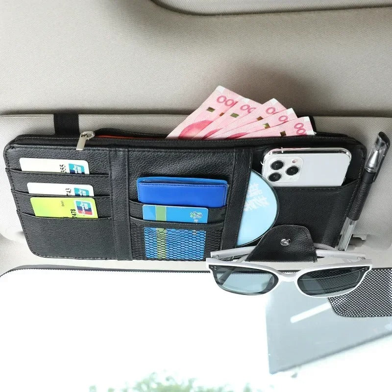 Car Sun Visor Organizer - Multi-Pocket Auto Interior Accessories Pocket Organizer - Delicate Leather