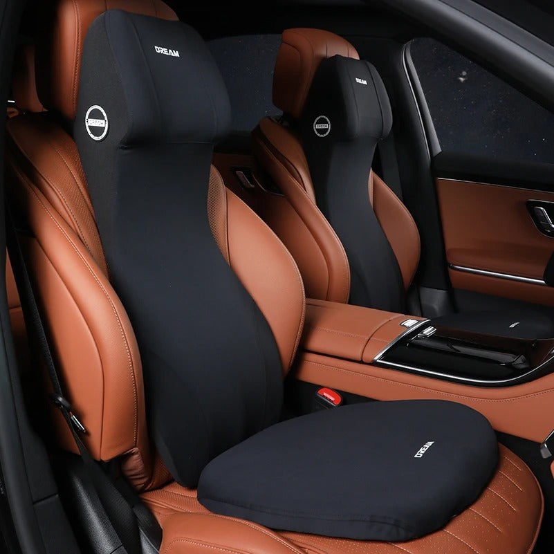 Car Memory Foam Headrest & Lumbar Support Pillow – Leather Finish - Delicate Leather