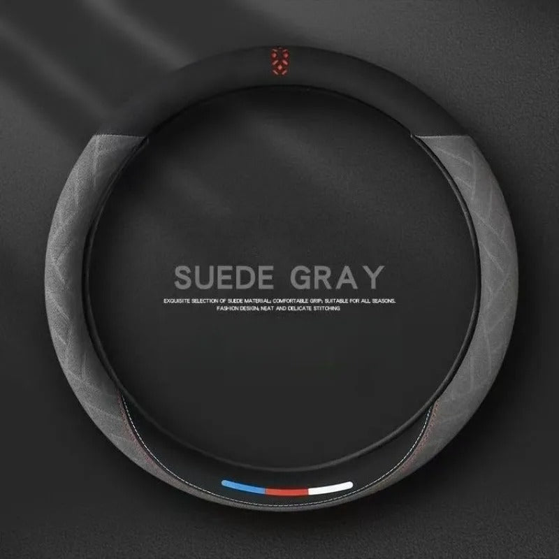 Suede Steering Wheel Cover – Universal 38cm O/D Shape Anti-Slip All-Season Grip - Delicate Leather