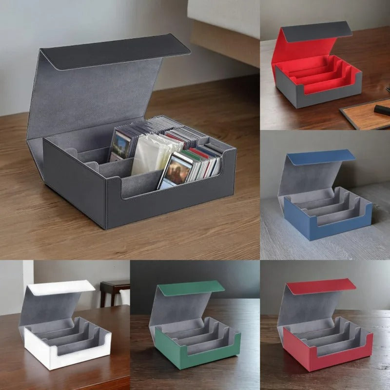 Magnetic Suction Three-Row Card Box - Checkered Leather Game Card Storage Box, Multiple Colors Available - Delicate Leather