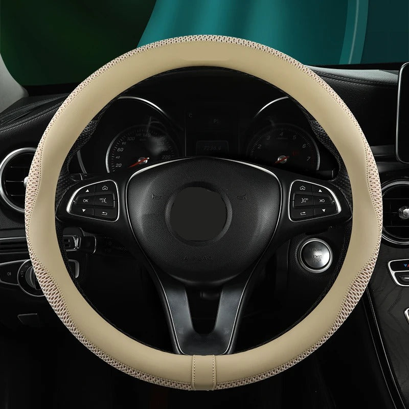 PU Leather Ice Net Steering Wheel Cover – Ventilated, Anti-Slip & Comfortable Grip - Delicate Leather