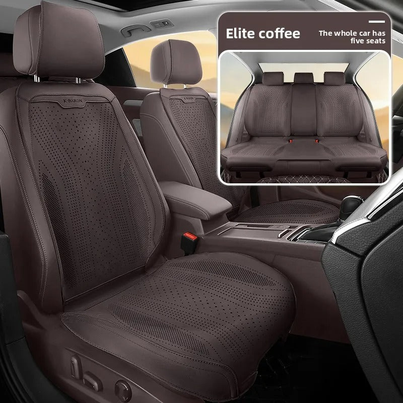 Universal Perforated Suede Car Seat Covers Full Set – Breathable Artificial Leather Seat Covers for Cars & SUVs, Four Seasons - Delicate Leather