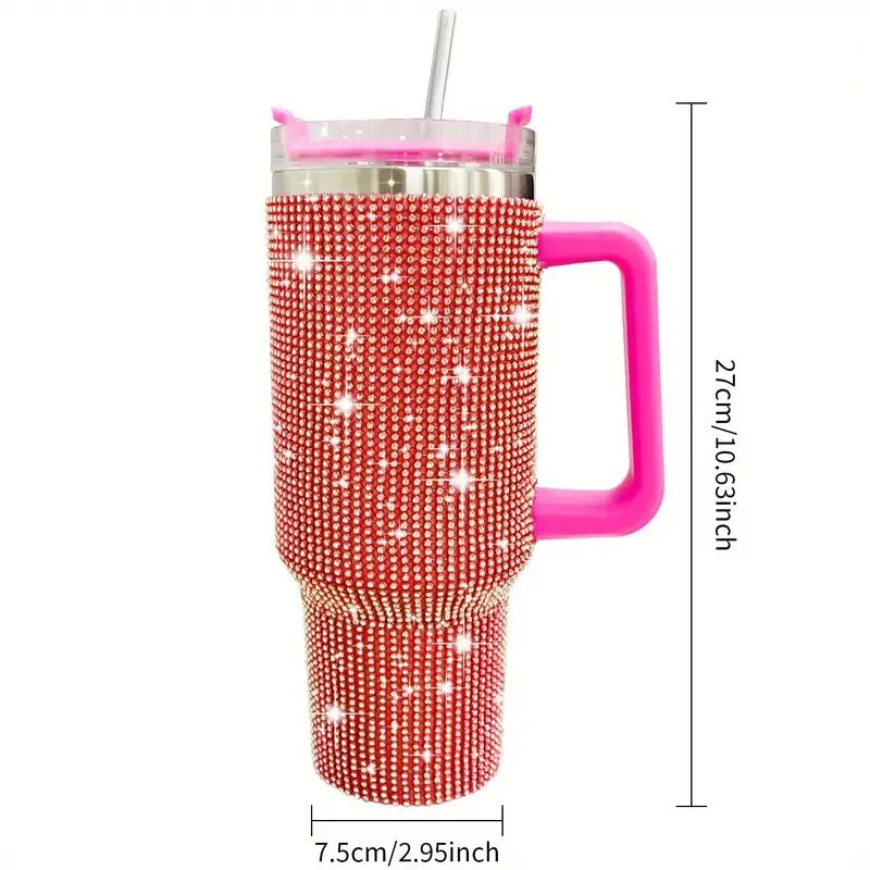 40oz Sparkling Studded Stainless Steel Tumbler – Insulated Water Bottle with Lid & Handle - Delicate Leather
