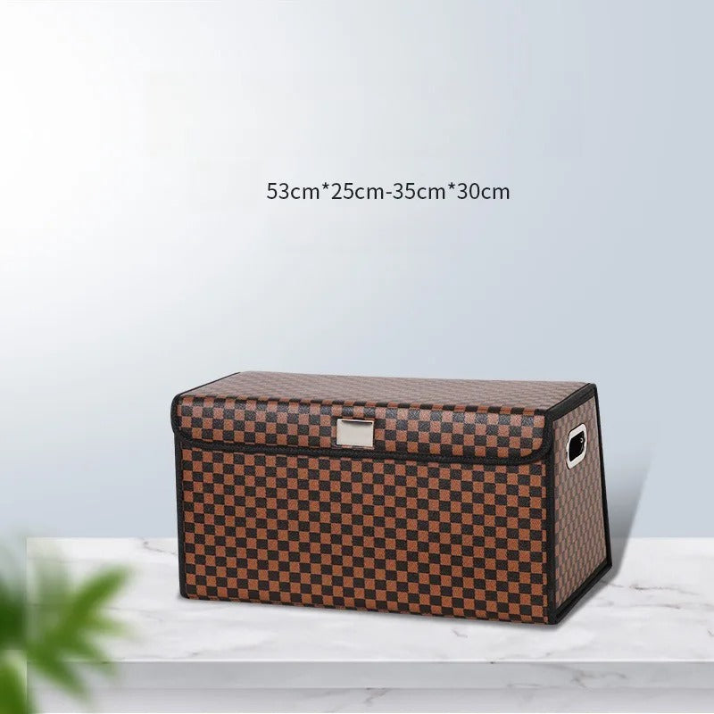 Nappa Leather Car Trunk Organizer – Foldable, Waterproof Storage Box (Universal Fit)