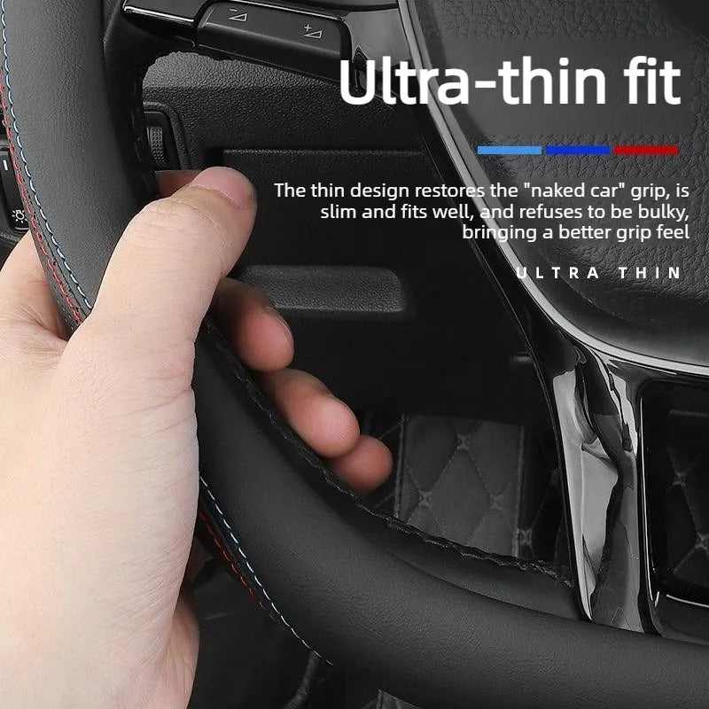 Nappa Leather Steering Wheel Cover – Anti-Slip 38cm Universal Fit Interior Accessory
