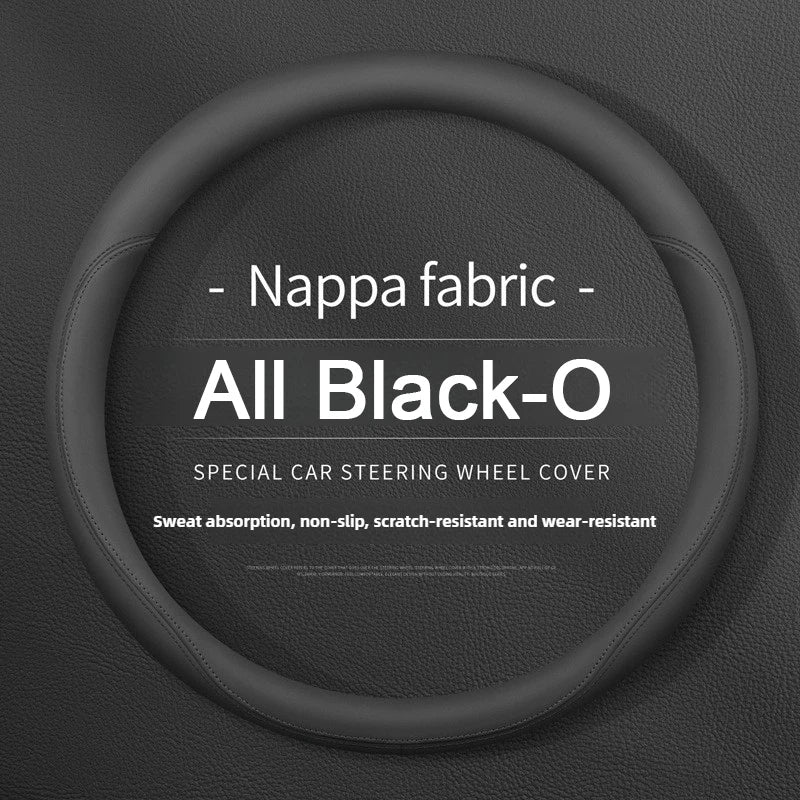 Nappa Leather Car Steering Wheel Cover – Breathable, Anti-Slip, Universal Fit (Round/D-Type) - Delicate Leather