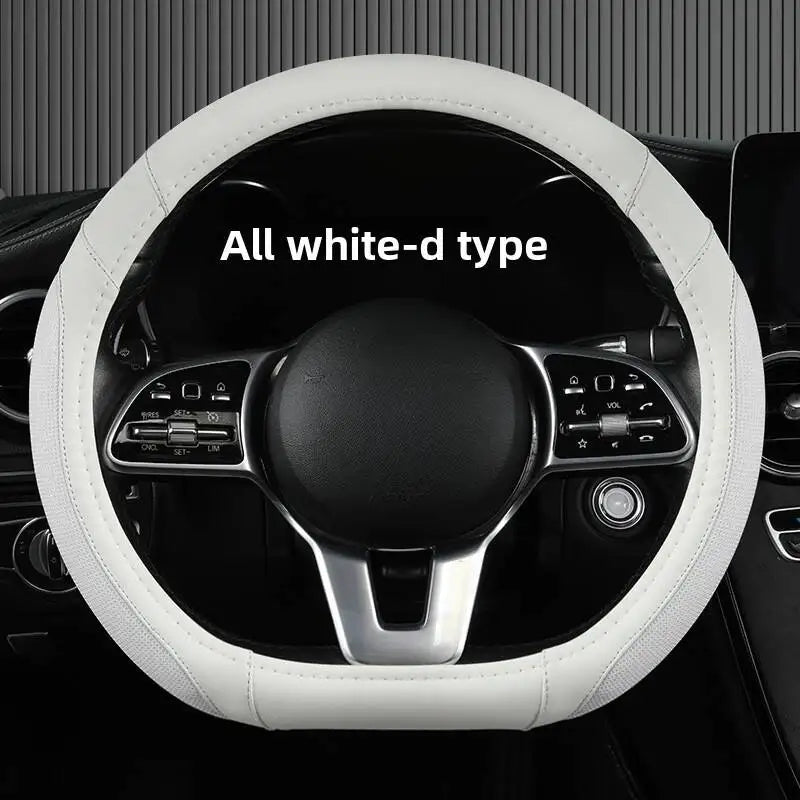 Easy-to-Clean Steering Wheel Cover 38cm (15in) – Universal Non-Slip Handle Protector for All Seasons - Delicate Leather