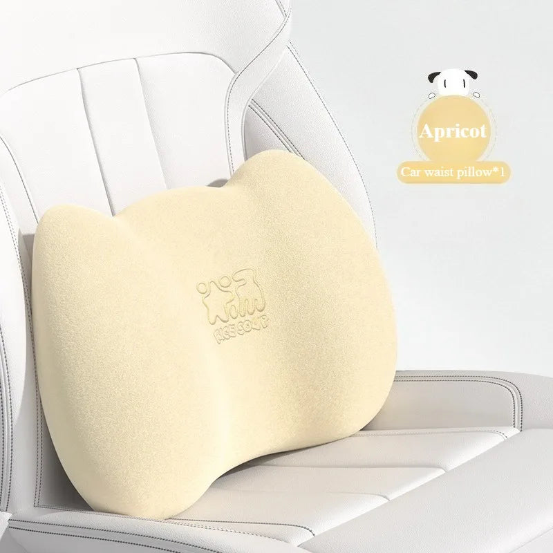 Plush Car Neck Pillow and Waist Pillow Set - Cute Pink Auto Headrest and Lumbar Support - Kawaii Car Seat Pillow for Comfort and Relaxation - Delicate Leather