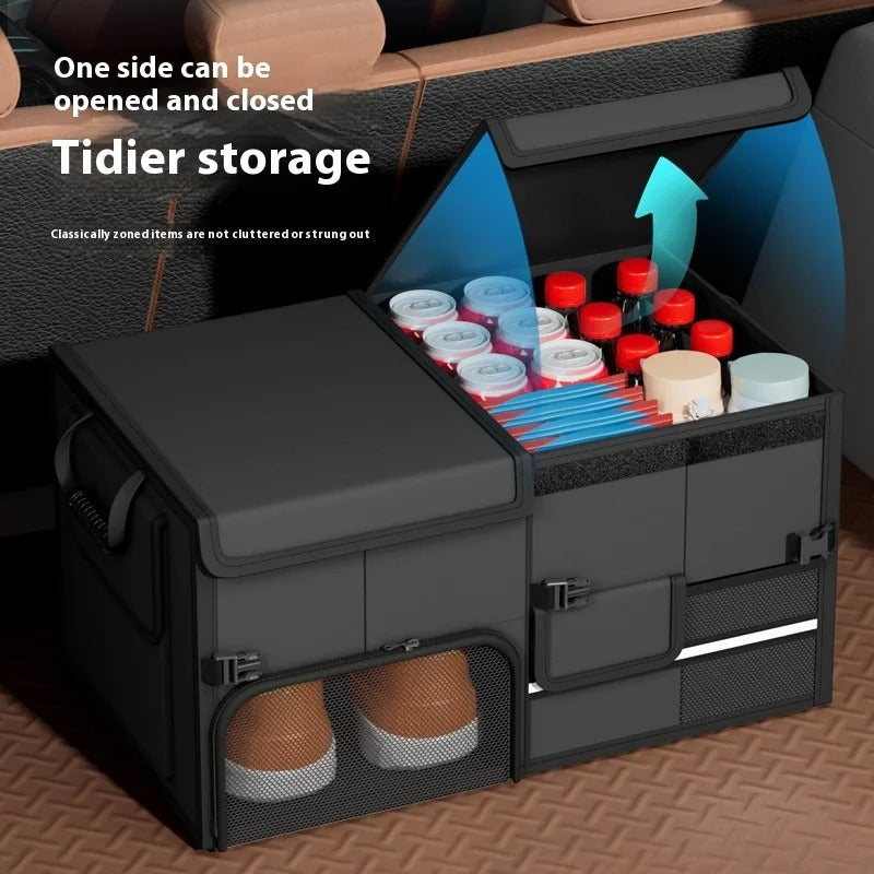 Foldable Car Trunk Organizer – 60L Waterproof Oxford Storage Box with Handles - Delicate Leather