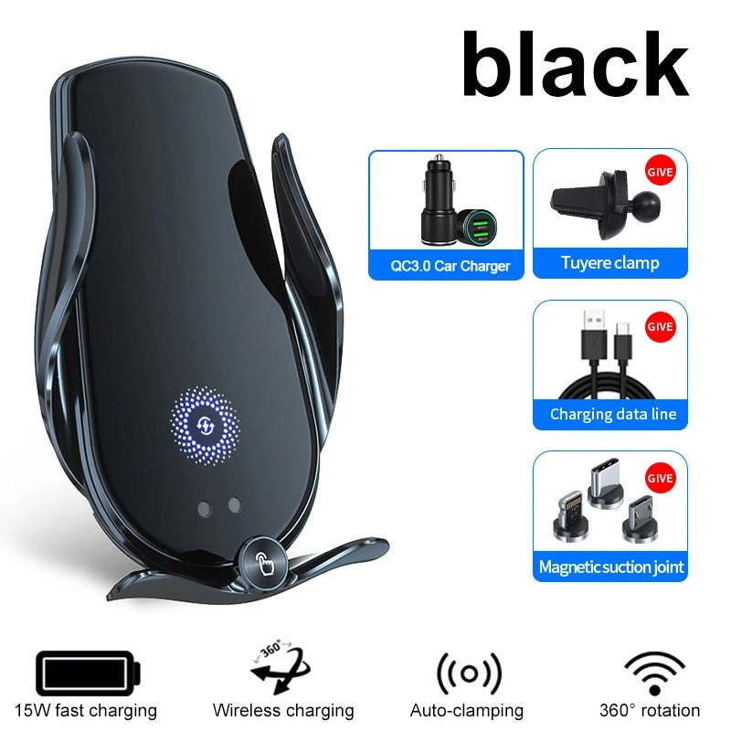 Universal Car Cell Phone Holder Bracket 15W Wireless Charging Handsfree Phone Holder for Dashboard, Windshield, Vent - Delicate Leather