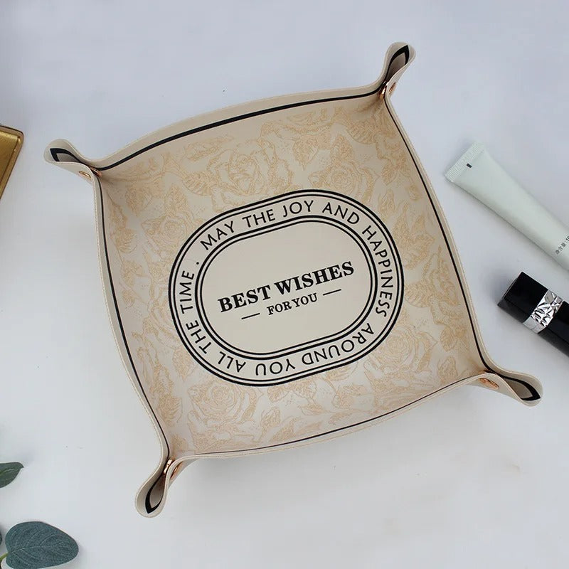 PU Leather Folding Storage Box - Leather Organizer Storage Box, Desktop Storage Key Tray, Dice Coin Jewelry Home Decoration - Delicate Leather