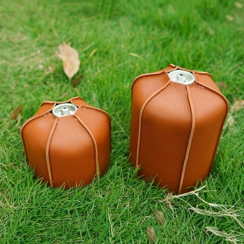 Durable PU Leather Gas Canister Protective Cover - Outdoor Camping Fuel Cylinder Storage Bag - Delicate Leather