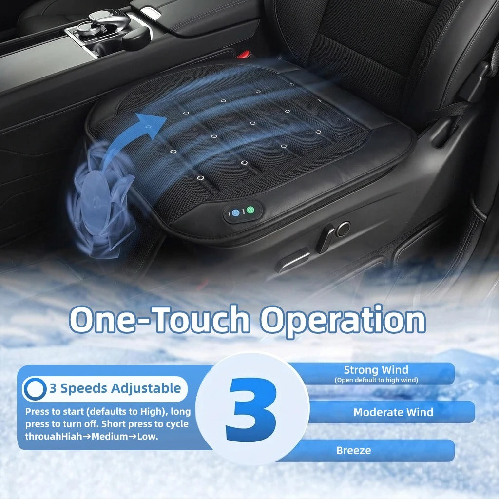 Ventilated Car Seat Cushion with Adjustable Fan – Breathable Universal Seat Pad - Delicate Leather