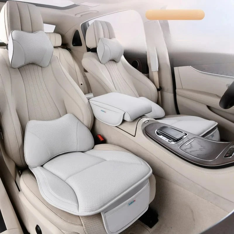 Nappa Leather Car Seat Cover Set – Breathable Four-Season Cushion with Headrest - Delicate Leather