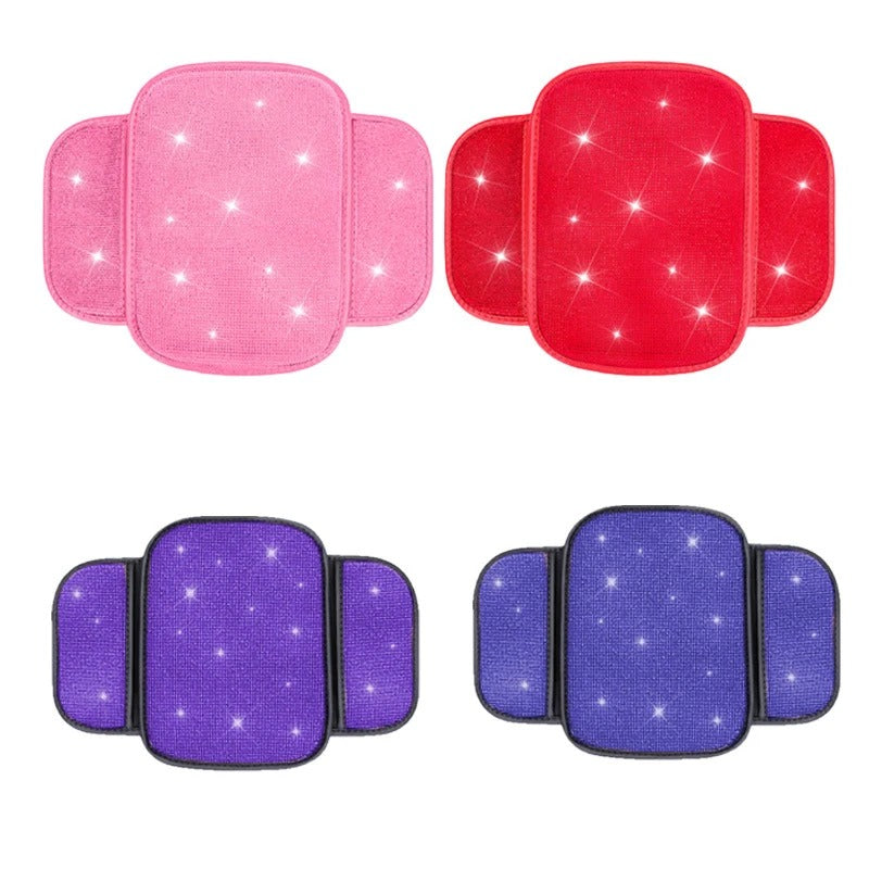 Bling Car Armrest Cushion with Side Phone Pocket – Rhinestone Center Console Cover Pad Universal Auto Interior Accessory - Delicate Leather