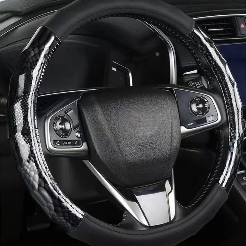 Faux Leather Steering Wheel Cover – Ultra-Thin Breathable Non-Slip Round Protector, Universal 37–39 cm for All Seasons - Delicate Leather