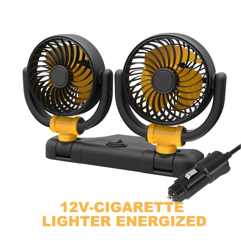 5/12/24V Car Fan Cooling Car Fan 2 Speed USB 360 Degree Adjustable Dual Head Electric Car Cooler for Truck Home Office - Delicate Leather