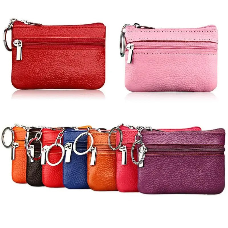 Single Zipper Purse, Genuine Leather, Female Male Birthday Gift Supplies, Small Change Bag for Outdoor Traveling Camping - Delicate Leather