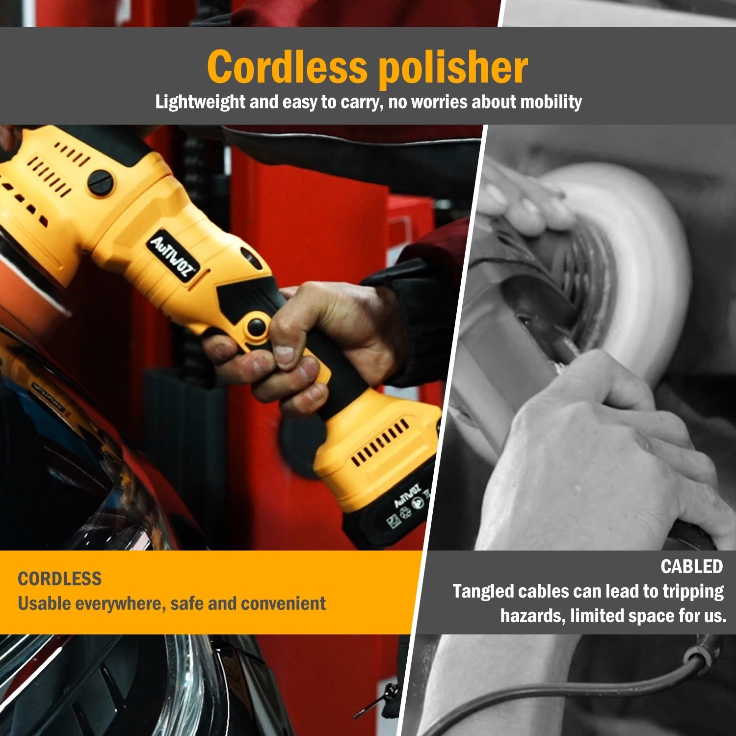 Cordless Orbital Polisher 125mm – 6-Speed Random Dual Action with Overheat Protection - Delicate Leather