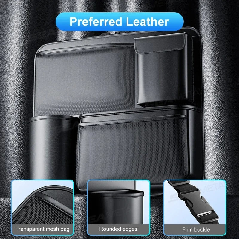 PU Leather Car Trunk Storage Bag – Multi-Pocket Seat Back Organizer for SUV/MPV - Delicate Leather