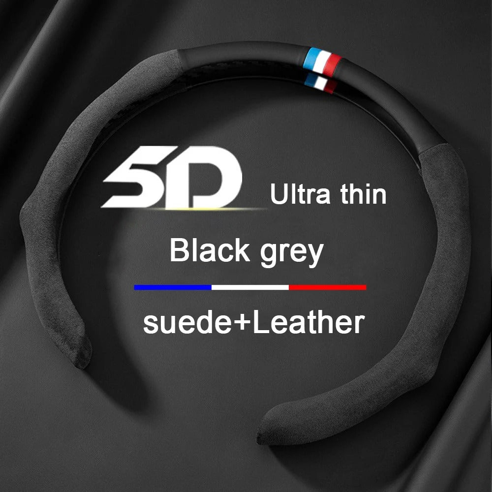 Leather Steering Wheel Cover – 38cm Universal Non-Slip Breathable Design for Cars and SUVs - Delicate Leather