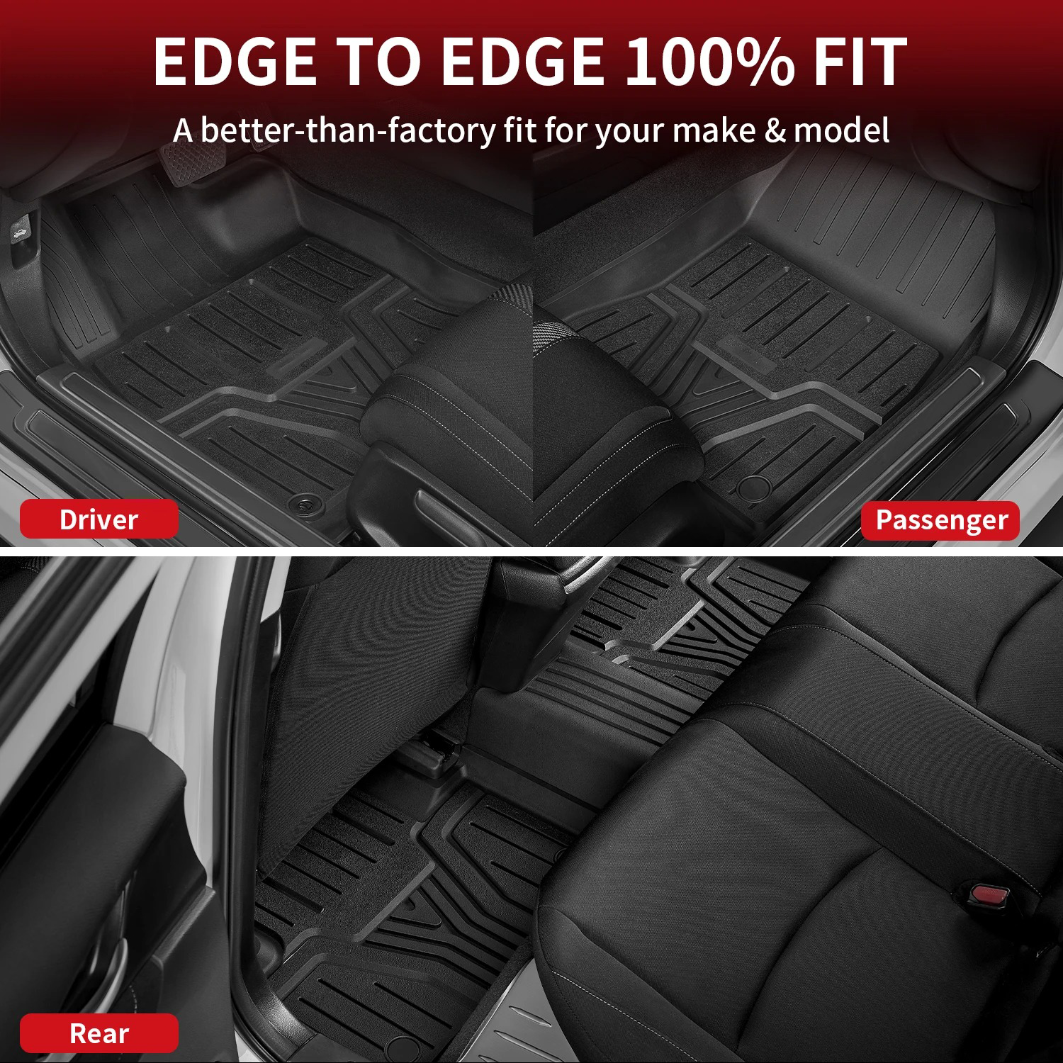 Custom Fit TPE Floor Mats for 2018–2025 4-Door SUV – All-Weather, 1st & 2nd Row, Black - Delicate Leather
