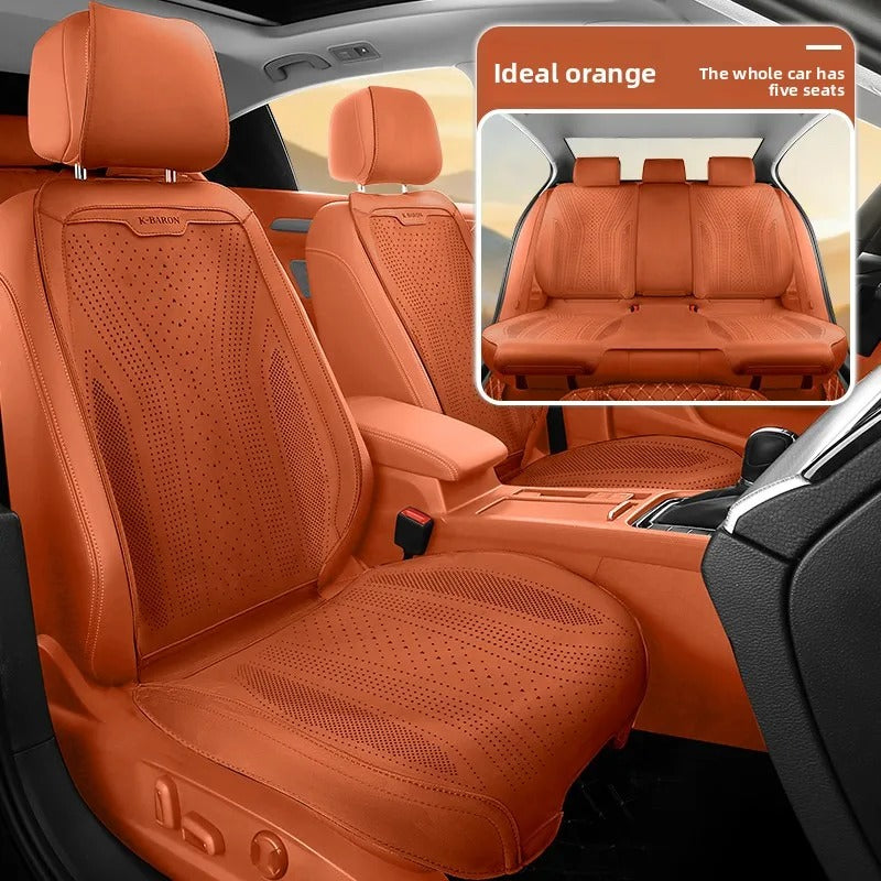 Universal Perforated Suede Car Seat Covers Full Set – Breathable Artificial Leather Seat Covers for Cars & SUVs, Four Seasons - Delicate Leather