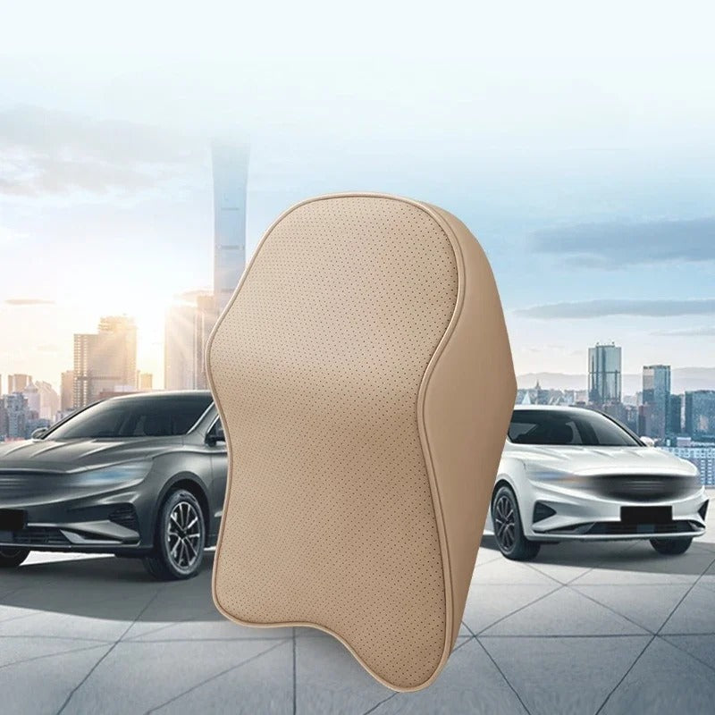 3D Nappa PU Leather Memory Foam Car Headrest & Lumbar Support Cushion - Delicate Leather