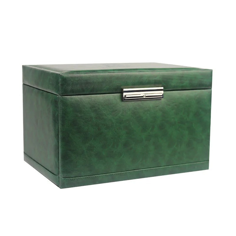 Green Leather Jewelry Storage Box Drawer Type Jewelry Organizer