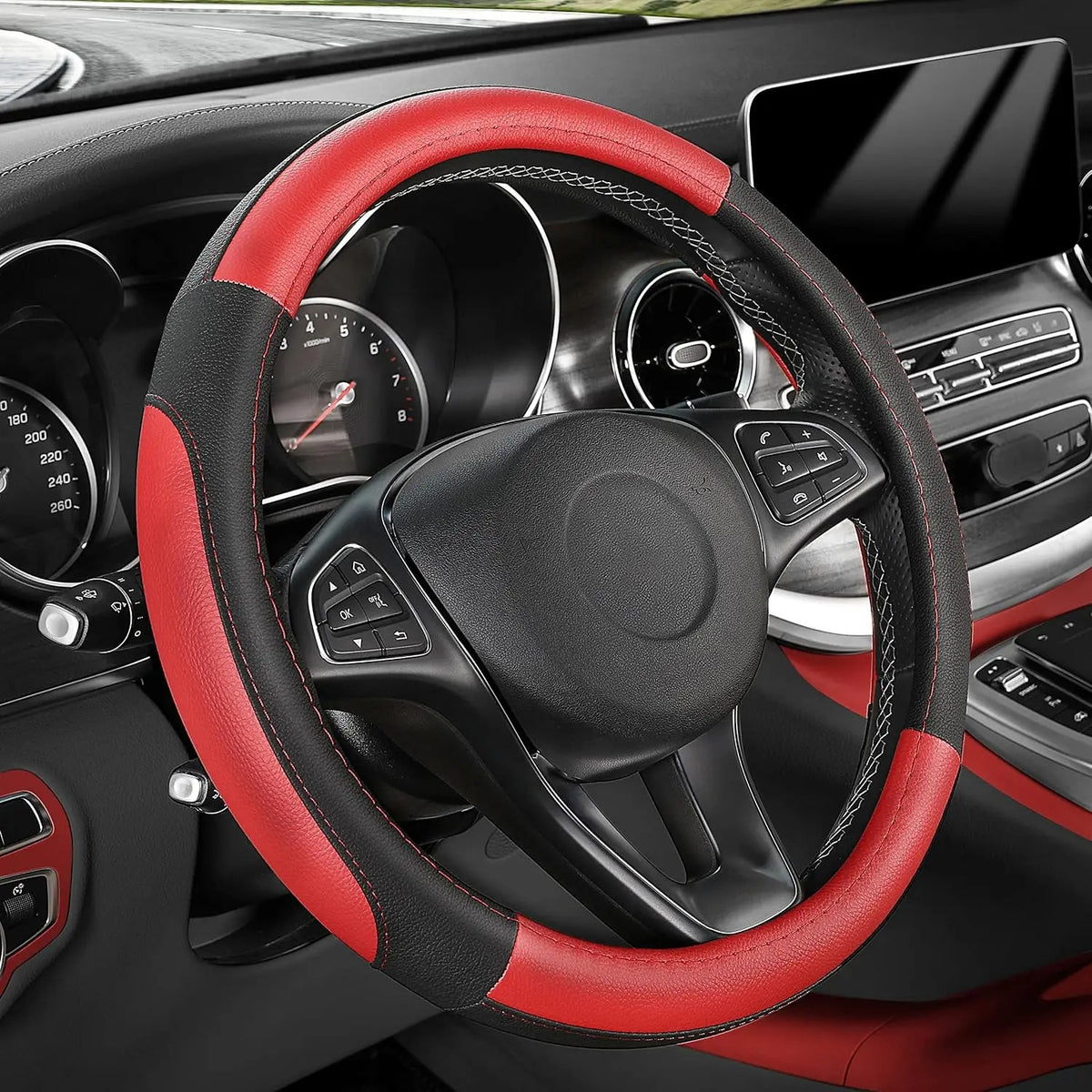 Microfiber Leather Steering Wheel Cover – Universal 38 cm Non-Slip Grip - Delicate Leather