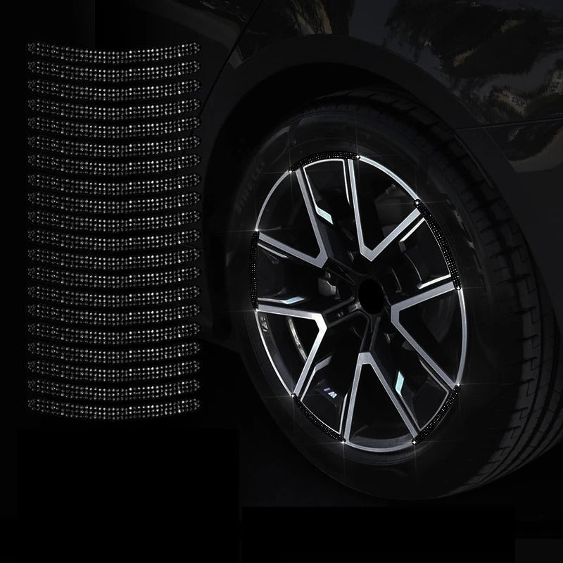 20Pcs Bling Rhinestone Car Tire Rim Stickers – Reflective Safety Warning Strips & Wheel Hub Decoration for Women