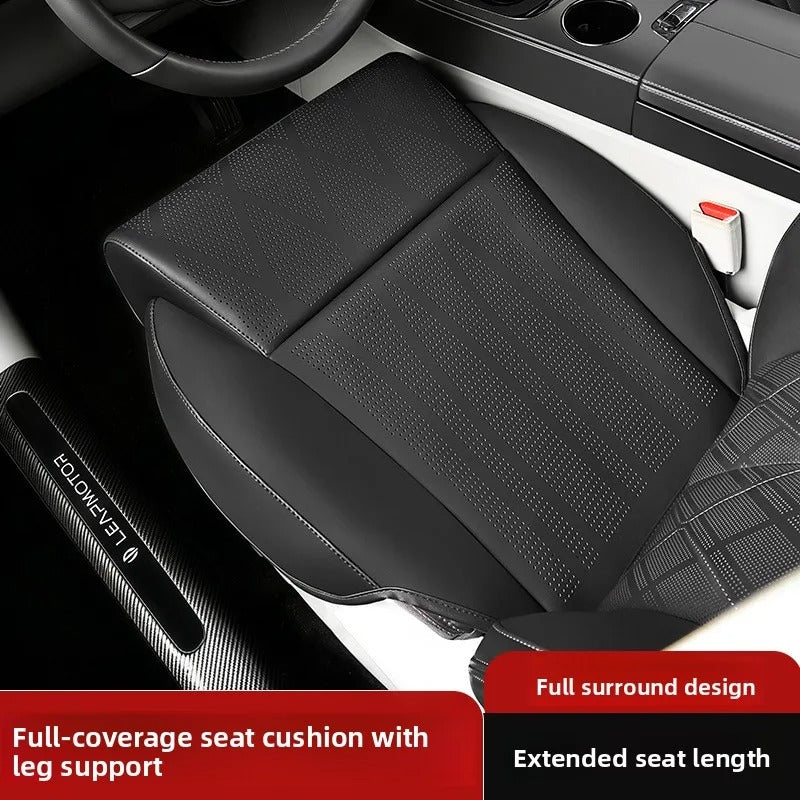 Extended Car Seat Cover with Footrest – Perforated Leather Memory Foam Seat Cushion - Delicate Leather
