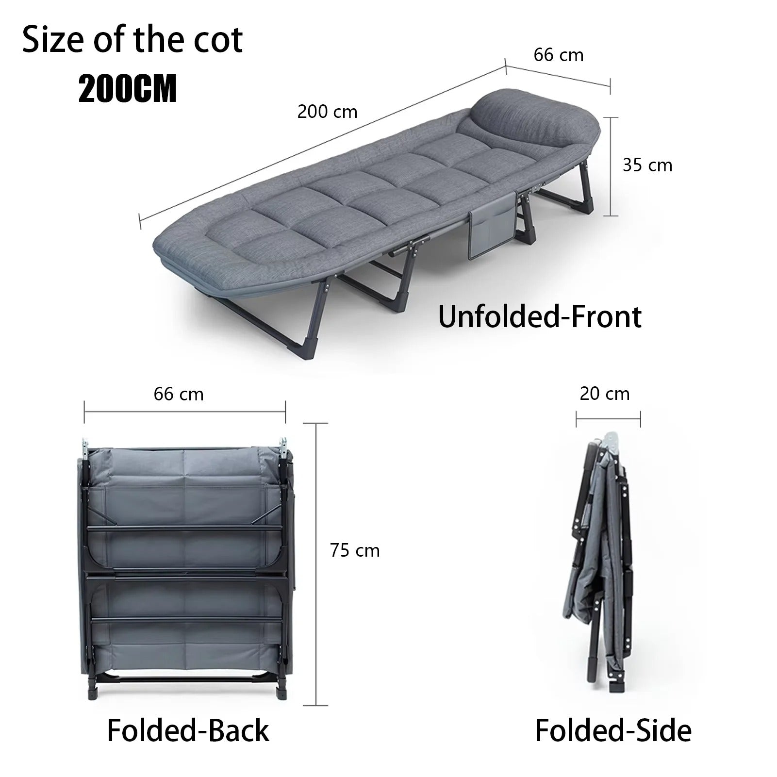Niceway Adjustable Camping Cot with Mattress & Pillow – 6 Positions, 550LBS Capacity - Delicate Leather