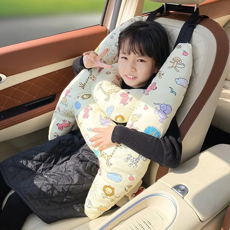 Universal Car Travel Comfort Head Pillow Support for Kids and Adults, H-Shape Neck and Lumbar Cushion, Soft Breathable Fabric, Safety Sleeping Pillow for Auto Seat - Delicate Leather