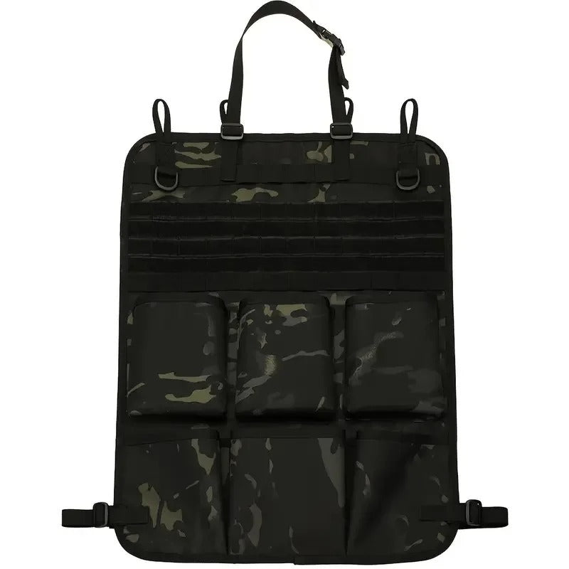 Multipurpose Car Seat Back Storage Bag - 600D Water-Repellent Fabric, Multiple Pockets, Customizable for Phones, Walkie-Talkies, and Keys, Fits SUVs, Trucks, Cars - Delicate Leather