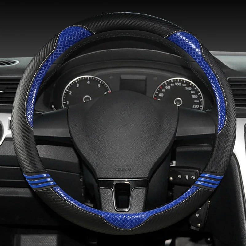 Cute Cat Ear Steering Wheel Cover – Soft Carbon Fiber Pattern, Anti-Slip O/D-Shape Universal 38cm Car Accessory for All Seasons - Delicate Leather