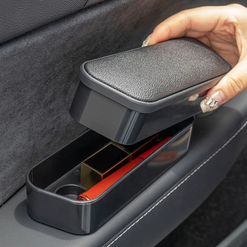 Universal Car Armrest Door Storage Box – Adjustable Elbow Rest Pad with Organizer Compartment - Delicate Leather
