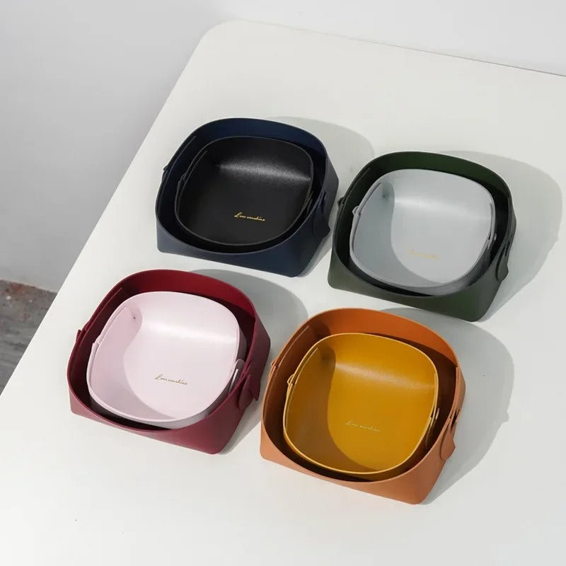 PVC Leather Watch Key Storage Tray, Porch Entrance Living Room Coffee Table Small Debris Storage Box Desktop Basket Small Tray - Delicate Leather