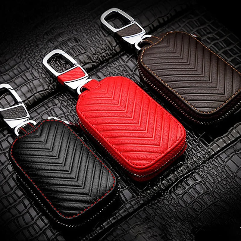 Universal Leather Car Key Case – Smart Flip Remote Cover & Keychain Organizer - Delicate Leather