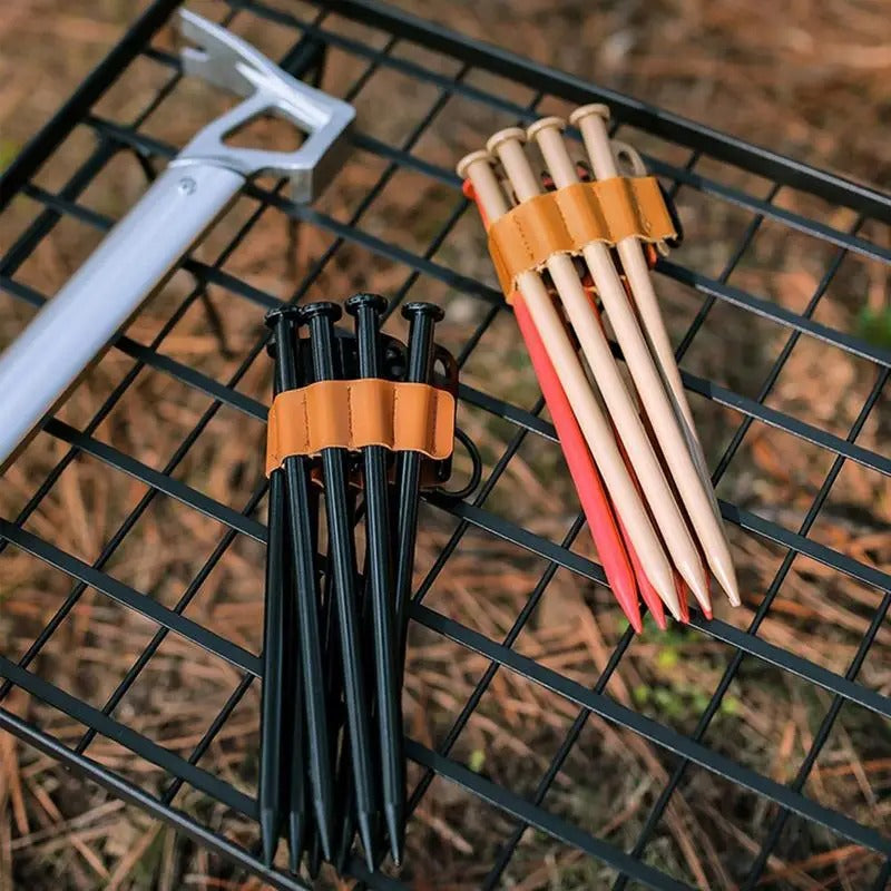 PU Leather Tent Nail Storage Rack - Portable 8-Hole Peg Organizer with Buckle for Camping Accessories - Delicate Leather