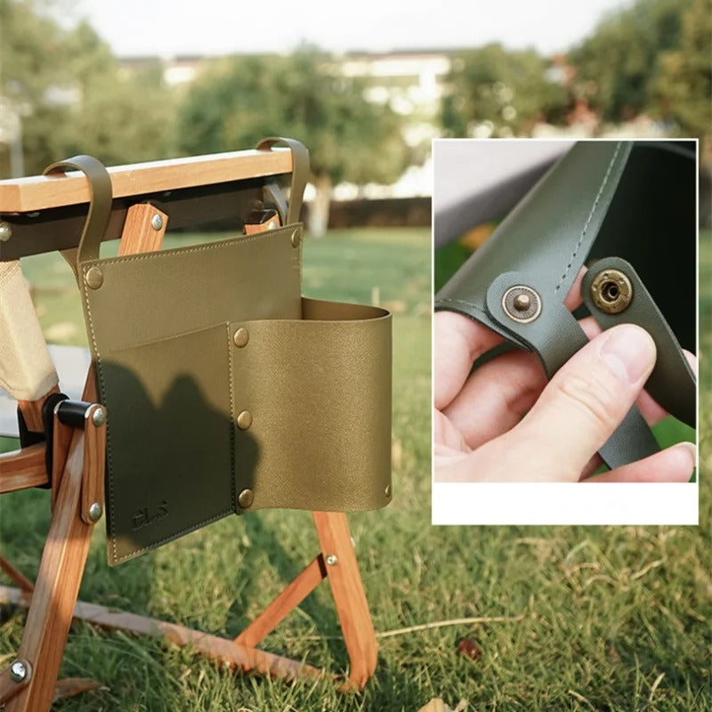 Portable Leather Hanging Storage Bag - Outdoor Camping Chair & Folding Table Organizer - Delicate Leather